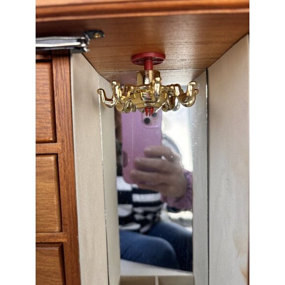 Vintage Wood Jewelry Box  2-Door Mirror 5 Drawers Armoire Lined - Picture 8 of 8